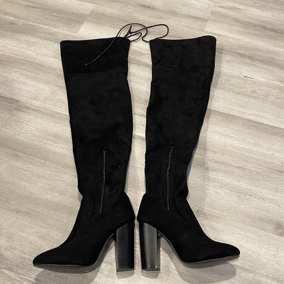 Sexy Black Over the Knee Heeled Boots Size 38 - Picture 3 of 7